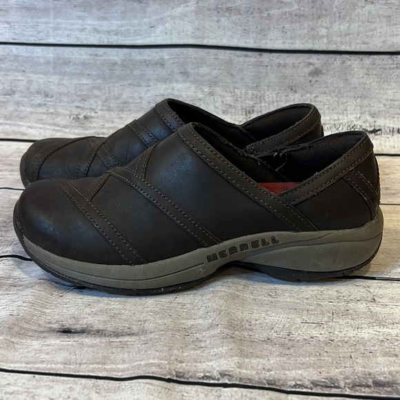 Merrell Jovilee Lattice Leather Slip On Clogs Espresso Size 7 - Picture 3 of 7